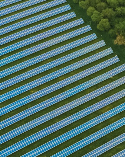 Ground-mounted solar panels in a field