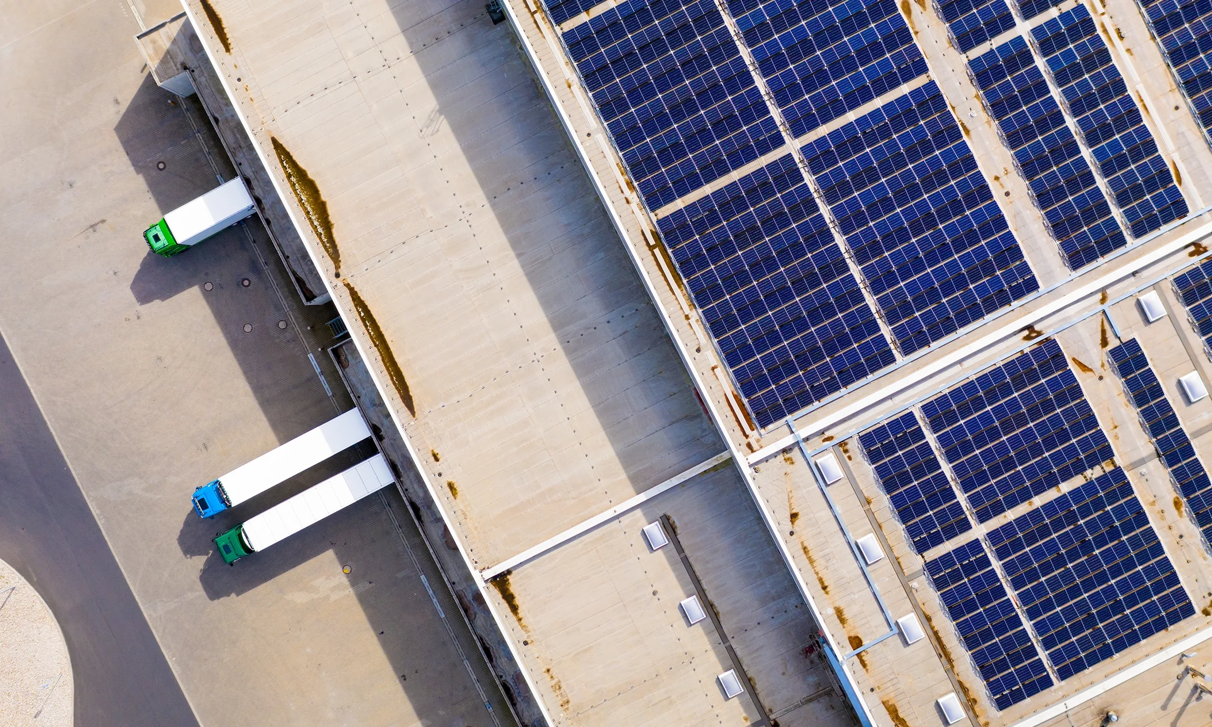 Solar panels across a commercial building roof